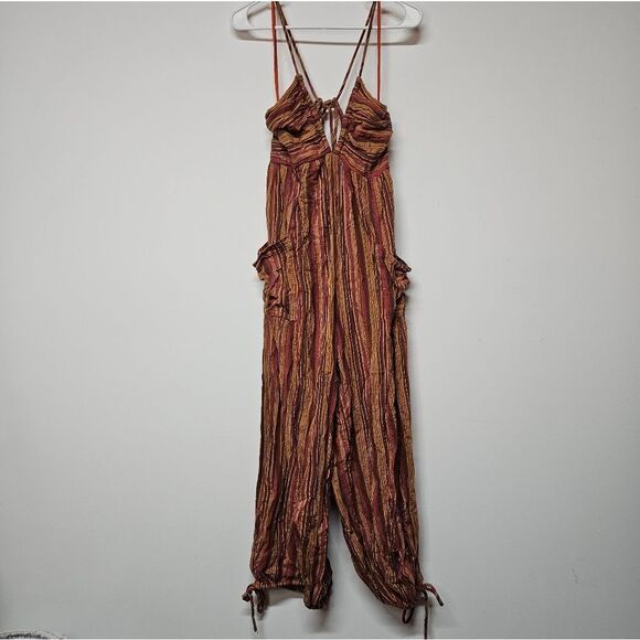 Free People Striped Jumpsuit with Adjustable Straps Size Small - Picture 1 of 5